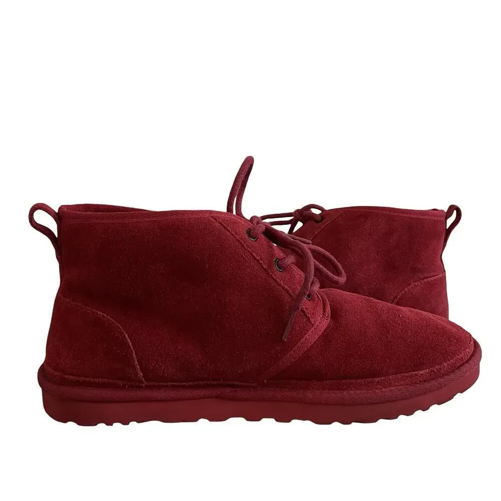 UGG Mens Suede Lace Up‎ Chukka Boots Size 12 Neumel Red Sherling Lined